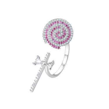 Imagem de Anel de pirulito de cristal para mulheres, zircônia cúbica brilhante, kawaii, adorável, doce, doce, açúcar, elegante, declaração de casamento, aberto, ajustável, faixa de dedo, delicada e exclusiva