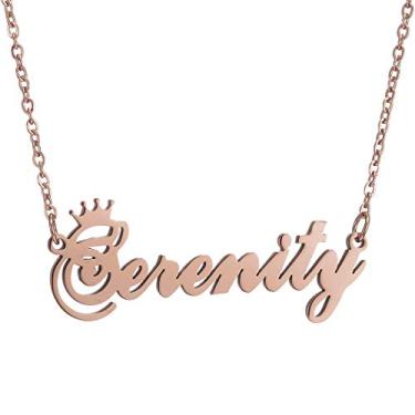 Imagem de SKQIR Colar com nome personalizado, ouro rosa, corrente personalizada, pingente de nome, colar de nome personalizado com coroa para mulheres, presente de menina, Metal