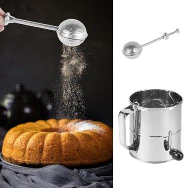 Imagem de Peneira de farinha, 5/8 xícaras, aço inoxidável, malha fina, peneira rotativa, manivela, peneira de farinha com espanador de açúcar em pó, dispensador de farinha destacável para bolos de cozinha (8