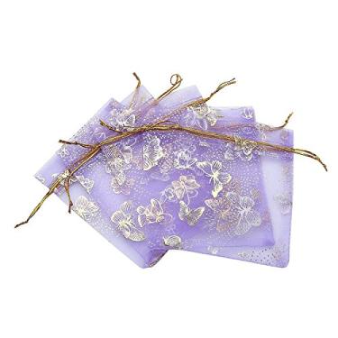 Imagem de (light purple) - Ankirol 100pcs Mini Sheer Organza Wedding Favour Bags 8.9cm x 11cm Luxury Jewellery Candy Gift Card Bags With Gold Line Drawstring Pouches Butterflies (light purple)