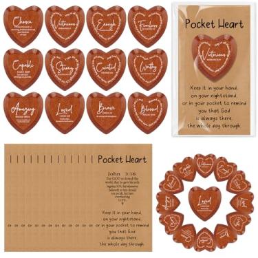 Imagem de Yalikop 24 Set Inspirational Christian Gift Bulk Wooden Pocket Heart John 3: 16 Card Bible Verses Pocket Token Religious Gift for Pastor Women Men Thanksgiving Christmas Party Favor(Heart,Brown)