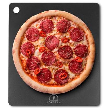 Imagem de Loftern Aço para pizza de 35,56 cm x 40,6 cm – Prato de aço carbono resistente para forno, grelha e forno de pizza – Pedra de pizza profissional para pão, massa fermentada e crosta crocante, perfeição