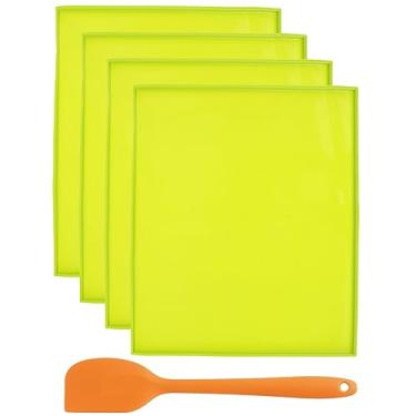 Imagem de Bandejas desidratadoras de silicone para couro, tapetes de couro de frutas com raspador de silicone, tapetes desidratadores de silicone com borda, folhas de desidratador antiaderentes, bandejas