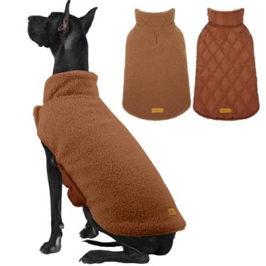 Imagem de Kuoser Casaco reversível para cães – Jaqueta de lã quente e acolchoada à prova d'água, casaco de inverno para cães de clima frio dupla face com orifício para arreios, colete de neve para animais de
