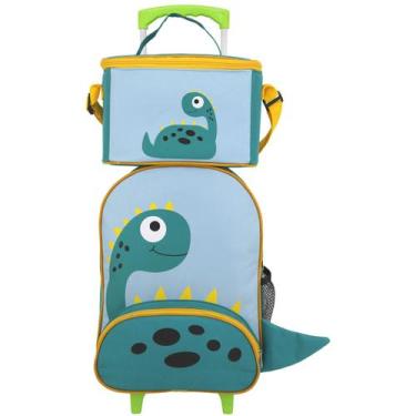 Imagem de Kit Mochila Escolar Infantil De Rodinhas Dinossauro Lancheira Térmica 