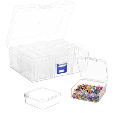 Imagem de Caixa organizadora de contas fusíveis, organizadores de contas pequenas e caixa de plástico de armazenamento, mini recipientes transparentes com tampa articulada e retângulo para fazer pulseiras faça