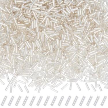 Imagem de SOFPLATE 1 caixa cerca de 50 g 1000 peças contas de vidro branco 6 mm contas de tubo bordado a granel cor lisa espelhadas brilhantes espaçadores de sementes para fazer joias, achados, brincos