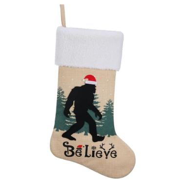 Imagem de Pxniy Meia de Natal Bigfoot Sasquatch 50 cm, meia de decoração suspensa para lareira de serapilheira para família