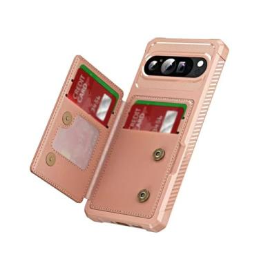 Imagem de LYJSMGZ Capa com porta-cartões para Google Pixel10PROXL/10Pro/10, à prova de choque com suporte, antiderrapante, evita impressões digitais, capa protetora de lente de câmera completa, rosa, 10Pro