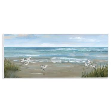 Imagem de Stupell Industries Arte de placa de parede Sandpiper View on Beach, design por Nan, 18 x 43 cm