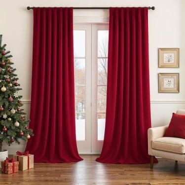 Imagem de Cortinas de veludo vermelho de Natal de 272 cm de comprimento para sala de estar, janela grande, inverno, bloqueio de frio, cancelamento de ruído, cortinas plissadas, pesadas, altas e longas, pano de