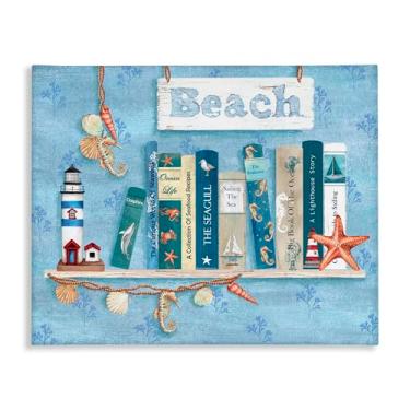 Imagem de Stupell Industries Beachy Book Shelf Panel Canvas Wall Art, design by Emma Leach, 16 x 20