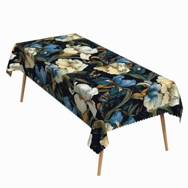 Imagem de ggaimwf Toalha de mesa retangular floral vintage 152 x 250 cm, retrô, linda íris, toalha de mesa lavável, durável, para jantar, banquete, café, florista, jardim, piquenique, decoração de festa