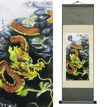 Imagem de Newscz Arte de parede de quarto, rolagem de seda, dragão mítico, besta mítica, pintura de parede, pôsteres de dragão dourado com 5 garras, tapeçaria de parede, arte asiática, decoração de casa, sala
