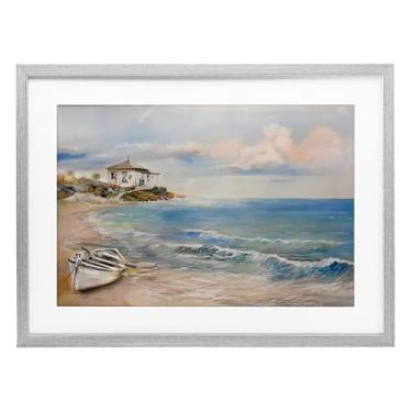 Imagem de Stupell Industries Impressão emoldurada cinza de cena de barco a remo sob vidro, design de Ruane Manning, 43 x 58 cm