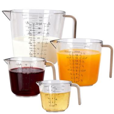 Imagem de Conjuntos de copos medidores de 4 xícaras, 4 tamanhos 150/300/600/1000 ml, copos medidores de líquido para cozinha, plástico sem BPA, com alça de bocal, várias escalas de medição grossas (preto)