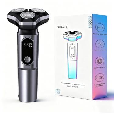 Imagem de Barbeador elétrico para homens. Barbeador rotativo molhado/seco à prova d'água - Carregamento rápido USB e cuidados com a pele sensível. Sistema de barbear rotativo de 3 lâminas. Visor LED, trava de