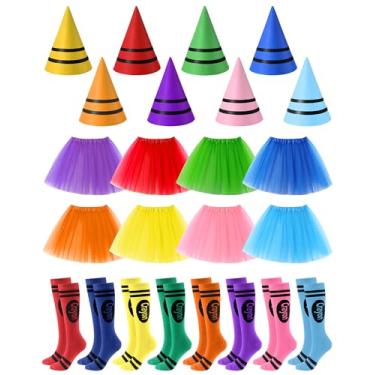 Imagem de Mepase Conjunto de 8 fantasias de giz de cera para grupo, saia tutu, chapéu de gnomo, meias para mulheres, giz de cera, festa de Halloween, fantasia, saia tutu legal