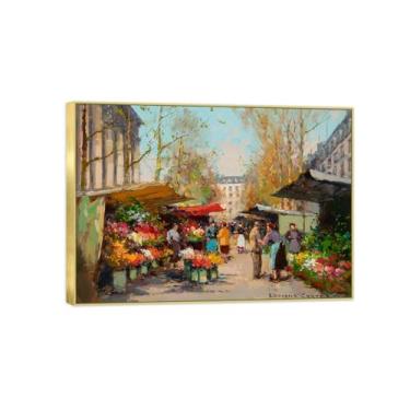 Imagem de BMZFYBS Arte de parede em tela reprodução de pintura famosa - imagens de moldura dourada para sala de estar - pôster e impressões de decoração de mercado de flores 70 x 100 cm 27 x 39 pol