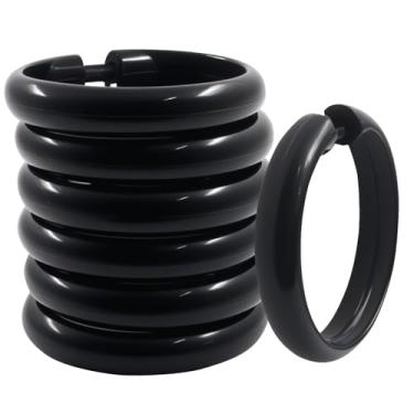 Imagem de Hitefu Pacote com 12 anéis de cortina de chuveiro de plástico preto, ganchos de encaixe fácil em forma de O para varão de cortina de chuveiro de banheiro