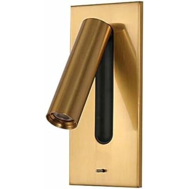 Imagem de WLHAZMWY Candeeiro de parede moderno LED arandelas de parede para quarto - Lâmpada giratória de 360° Lâmpada de cabeceira dobrável de 90°, luz de leitura de cabeceira elegante (latão)