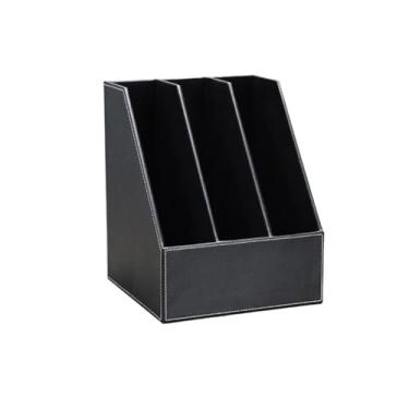 Imagem de Organizador de arquivos de mesa Estilo vertical com 3 compartimentos, porta-revistas de couro, organizador mesa escritório, caixa bandeja para documentos(Preto)