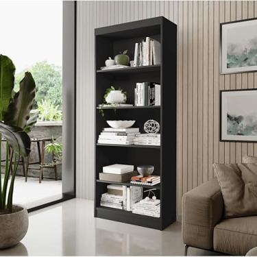 Imagem de Armário Multiuso e Estante Organizadora com Prateleiras para Livros – Design Moderno, Madeira MDF/MDP, Pintura UV, Portas com Armazenamento Oculto, 175x55x32cm (Preto)