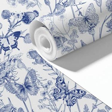 Imagem de ESSMOKO Papel de parede colorido videiras e flores PVC autoadesivo adesivo decoração de fundo de casa azul 45 * 600 cm