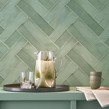Imagem de ESSMOKO Papel de parede estilo azulejo de grão de madeira PVC impermeável autoadesivo quarto banheiro cozinha papel de parede cinza verde 45 * 500 cm