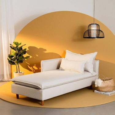 Imagem de Sofá Modular Chaise Braço Lateral Com Pé Madeira Sôma CabeCasa MadeiraMadeira Linho Natural