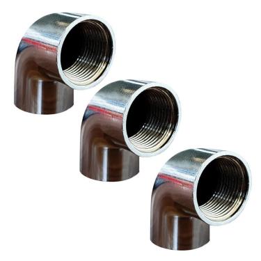 Imagem de Kit 3 Joelho Cotovelo Curva 90º Metal Cromado Fêmea 1/2``