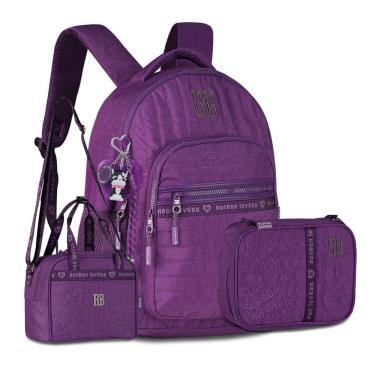 Imagem de Mochila C Lancheira E Estojo Kit Escolar Rebecca Bonbon Roxo