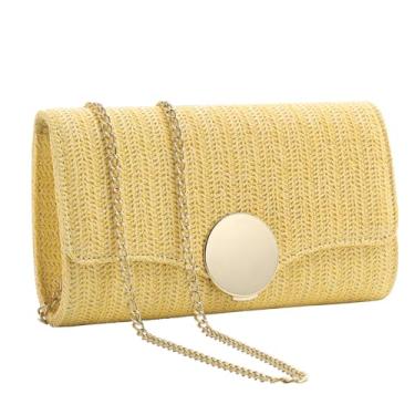 Imagem de MACLLYN Bolsa clutch de palha natural, bolsa de praia de verão, Preto