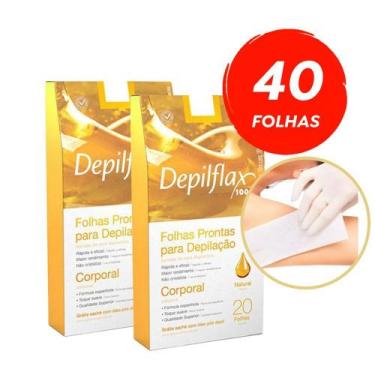 Imagem de Kit 40 Folhas Prontas Depilação Corporal Depilflax Natural 2 Caixas c/