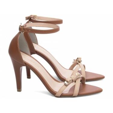 Imagem de Sandália Feminina Salto Médio Fino Bege e Caramelo Torricella AVS 2056C