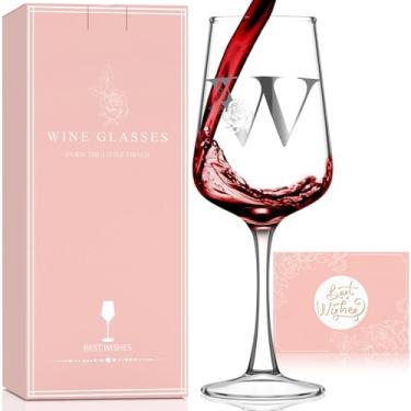 Imagem de Presentes de taça de vinho monograma para mulheres - taças de vinho personalizadas de A-Z com caixa de presente e cartão de felicitações | Dia das Mães personalizado, presentes de aniversário para ela