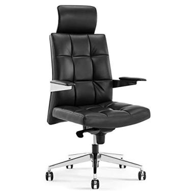 Imagem de Arm Executive Office Computador de poliuretano com encosto de cabeça moderno ergonômico giratório apoio de braço fixo inclinação 120° com rodas pesadas Rolamento de carga 150 kg