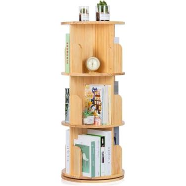Imagem de PEYNIR Estante rotativa de 360° 3/4 de andares para sala de estar, estante de estudo, prateleiras estreitas e exclusivas, para livros com rodinhas, estante Boho