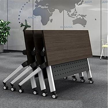 Imagem de Mesa de treinamento móvel dobrável, 5 peças de mesa de computador com roda travada e prateleira de metal, dobrável, encaixe em linha reta para facilitar o armazenamento (A 180 x 50 x 75 cm) (C 180 x