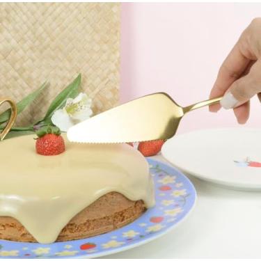 Imagem de Espátula para Bolo e Torta, Aço Inox Dourado, Utensílio de Servir Gourmet Com Corte Serrilhado