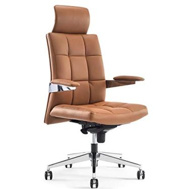 Imagem de Arm Executive Office Computador de poliuretano com encosto de cabeça moderno ergonômico giratório apoio de braço fixo inclinação 120° com rodas pesadas Rolamento de carga 150 kg