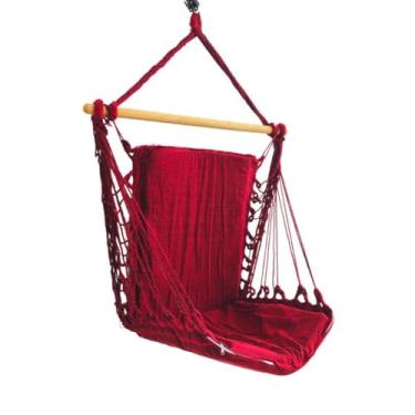 Imagem de Rede Cadeira De Balanço Suspensa Algodão Tecido Reforçado Suporta 120Kg Para Áreas De Lazer Em Casa Balanço Suspenso Combina Com Decoração Diversa(Vinho)