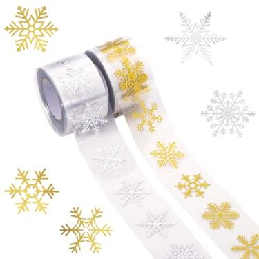 Imagem de 1000pçs Rolo de Adesivos Transparentes de Natal, Adesivos Flocos Neve Dourados e Prateados Etiquetas Autoadesivas Redondas com Lacre Decalques para Envelopes Natal e Inverno Decoração Presentes
