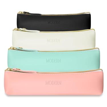 Imagem de WLLHYF 4 peças, bolsa de maquiagem pequena para bolsa, mini bolsas de cosméticos portáteis para mulheres, porta-moedas, batom, acessórios cosméticos, organizador de couro, kit de viagem, bolsa de