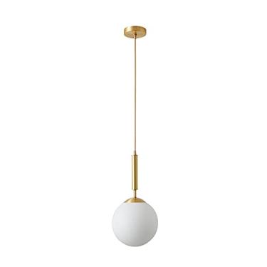 Imagem de YQSLQZZ Luminária pendente de globo de vidro branco, lustre dourado de iluminação decorativa de cabeceira de quarto, sala de jantar cozinha ilha luminária de teto suspensa, altura ajustável