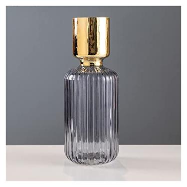 Imagem de Vaso de vidro dourado galvanizado de luxo europeu leve prato de frutas arranjo de flores macio para sala de estar vaso de decoração de casa (cor: 2) (2)