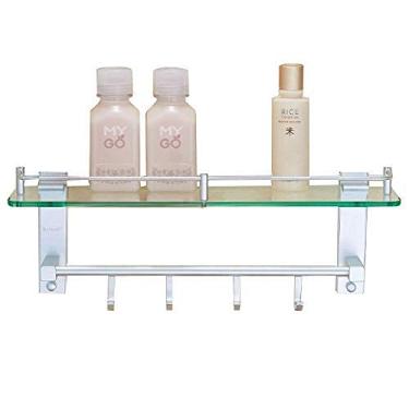 Imagem de Prateleira de banheiro gancho de poste único combinação de gancho de banheiro moldura de vidro de alumínio espaço (cor: prata, tamanho: 45 cm) (prata 35 cm)