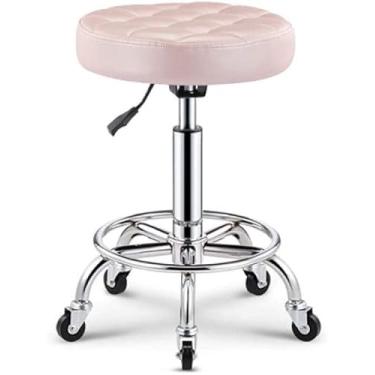 Imagem de WYUYIWH Banqueta redonda com rodinhas com rodas hidráulicas com rodas e banco giratório ajustável em altura