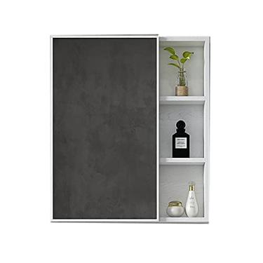 Imagem de Armário de espelho de banheiro armário de parede de banheiro organizador de prateleira de armário simplicidade moderna para maquiagem (branco 65 x 60 x 11 cm)