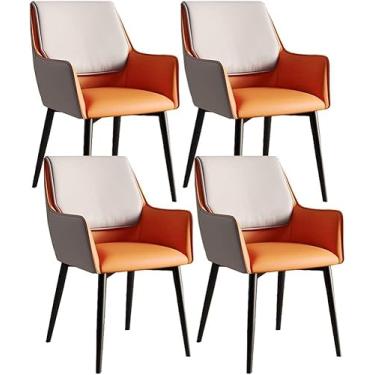 Imagem de ZYHSIJOBAS Cadeiras de jantar modernas para sala de jantar, cadeiras de jantar estofadas, conjunto de 4 cadeiras de couro PU com pernas de metal preto para sala de estar, quarto, cozinha